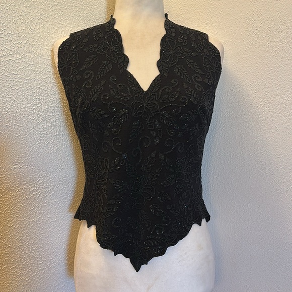 Tadashi Black Beaded Women’s Open Back Top Size S Petite - Picture 1 of 11